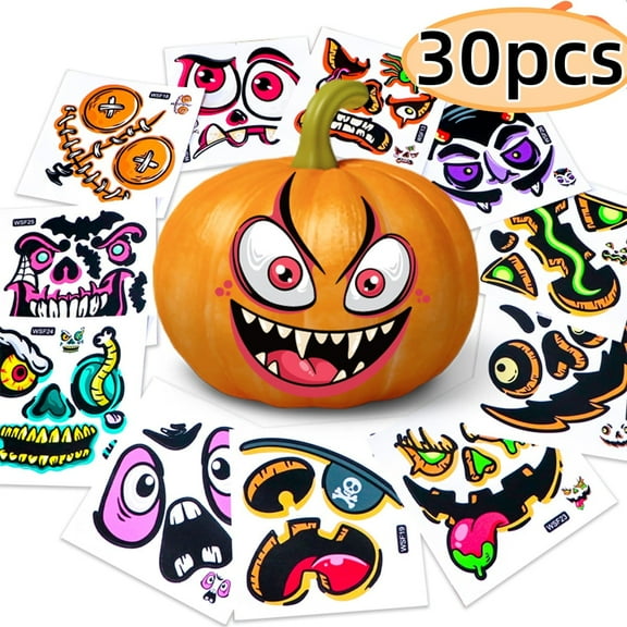 Stickers for Kids Halloween Pumpkin Decorating Stickers Halloween Pumpkin Craft Stickers Kids DIY 30 Sheet Make A Pumpkin Face Sticker for Halloween
