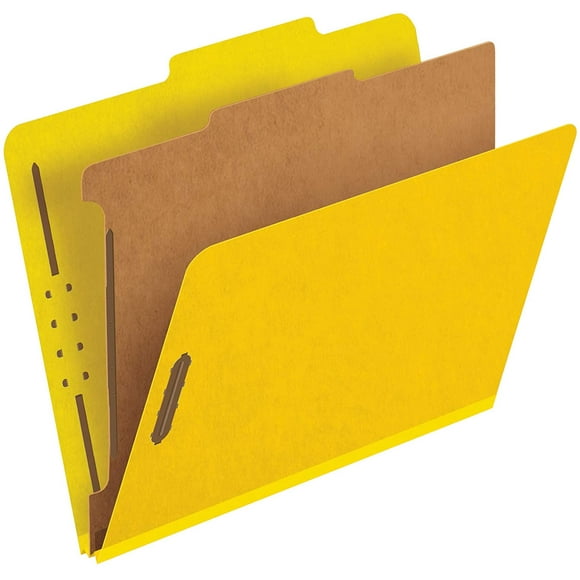 Globe-Weis Colored Classification Folders, 2/5 Cut Tab, 1 Divider, 2-Inch Embedded Fasteners, Letter Size, Yellow, 10