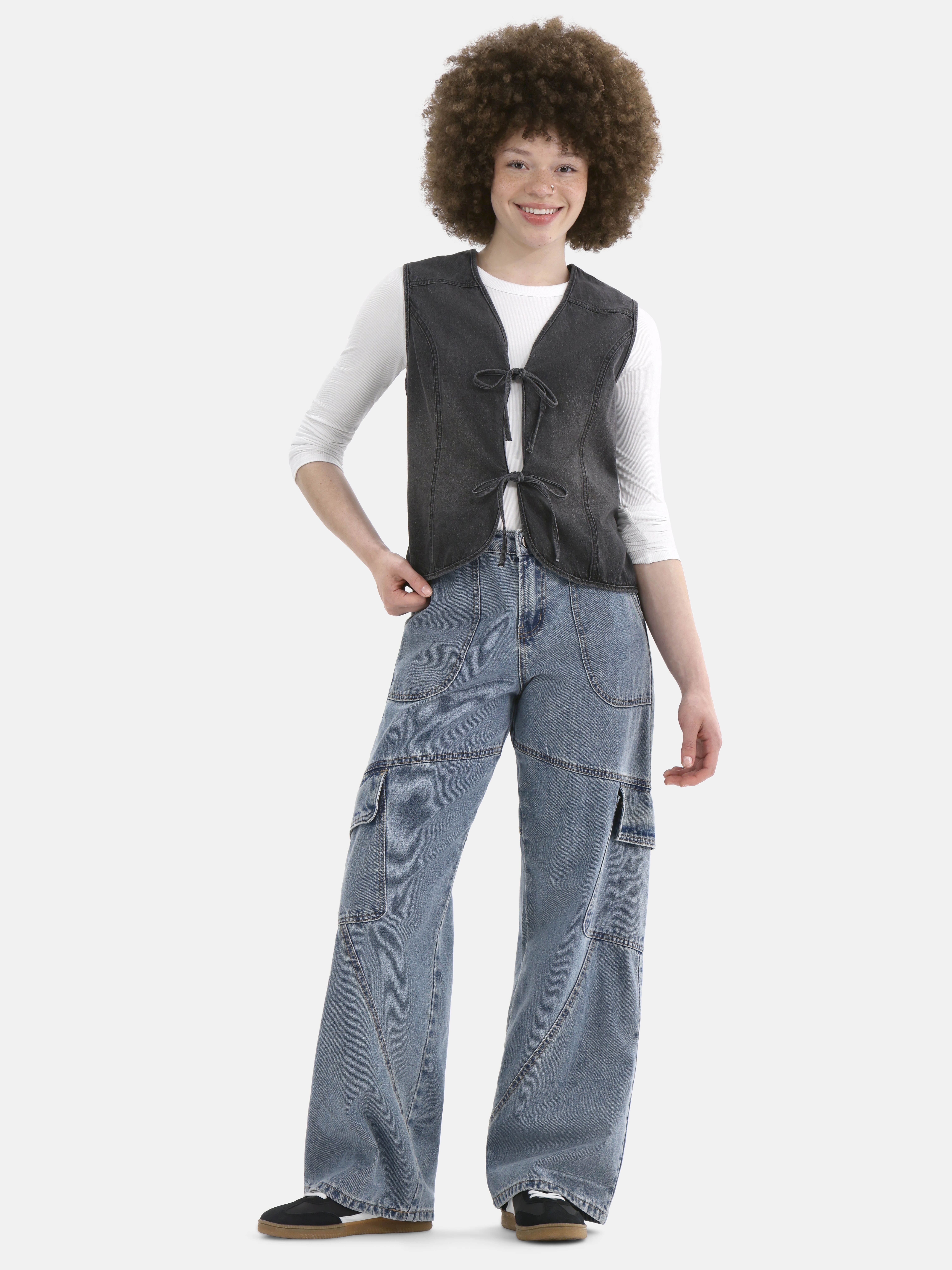 No Boundaries Women's Denim Vest, 2X-3XL, Black, Cotton