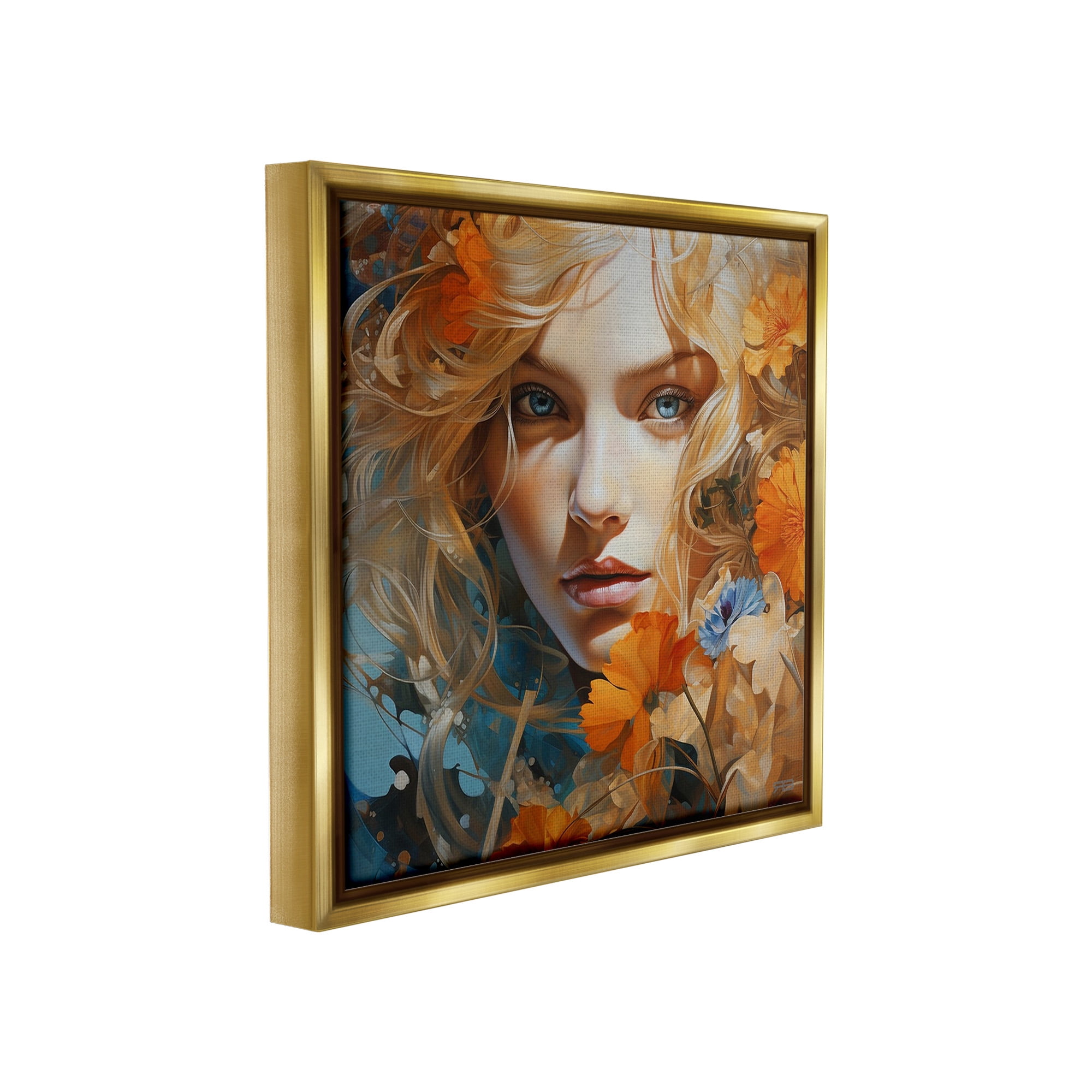 Stupell Industries Expressive Flower Portrait Botanical & Floral Painting Gold Floater Framed Canvas Art Print Wall Art, 25 x 25