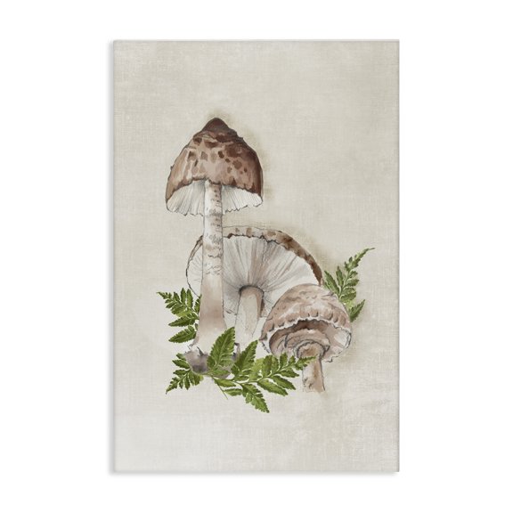 Stupell Industries Beige Mushrooms & Fern Plants & Flowers Painting Wrapped Canvas Art Print Wall Art, 16 x 24