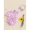 thumbnail image 4 of Musuos Baby Girls Summer Rompers 3M 6M 12M 18M Flying Sleeve Crew Neck Floral Bodysuit with Headband, 4 of 10