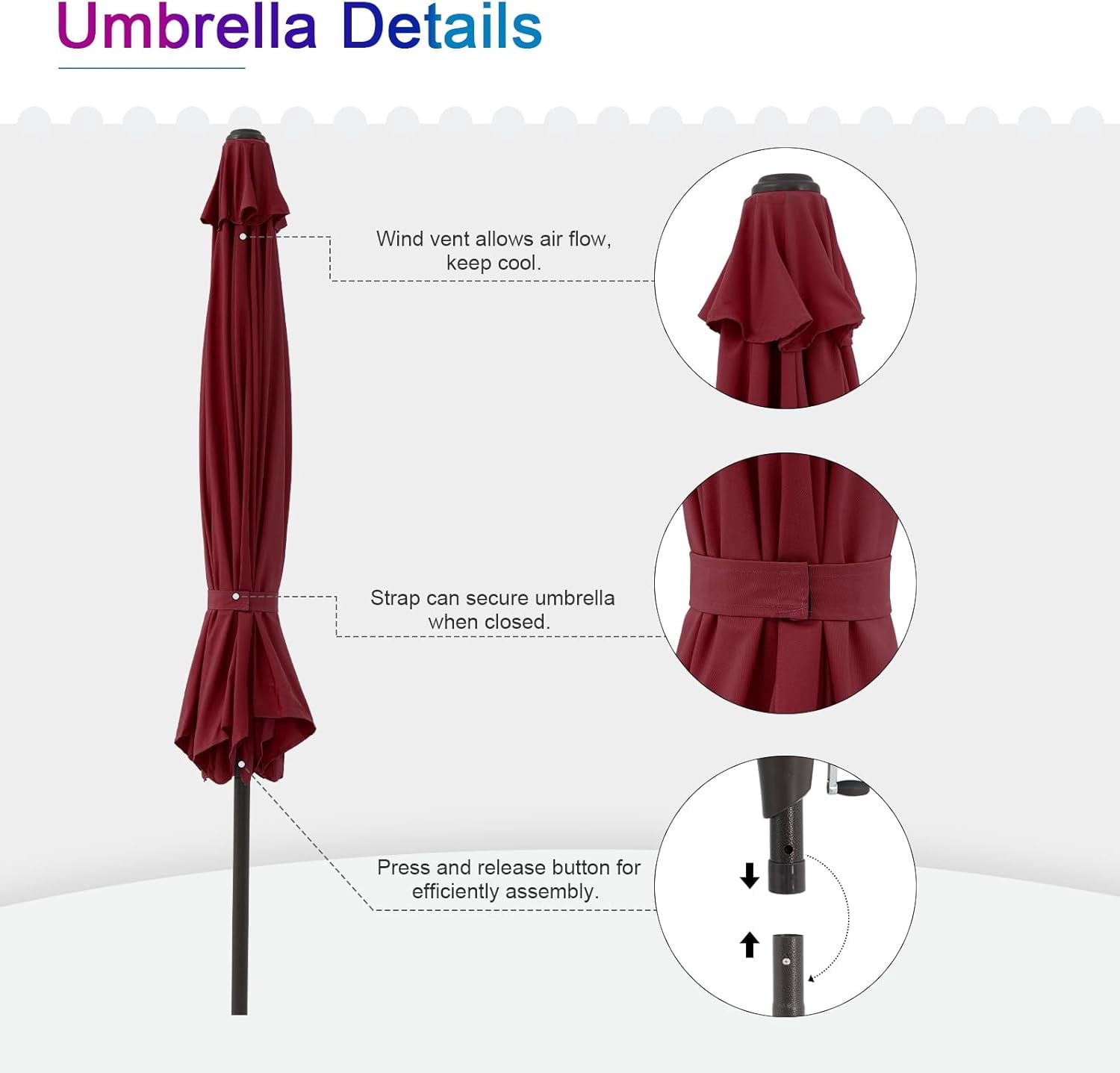 Simenmax 9ft Patio Umbrella, Outdoor Table Umbrella of 9-Feet with 8 Ribs and Push Button Tilt and Crank, Red