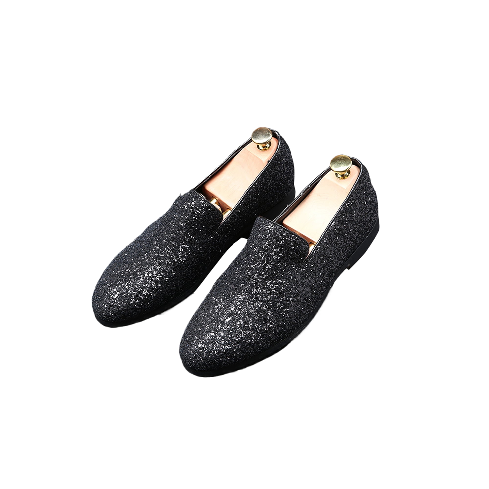 Men's Leather Spikes Loafers Gold Shoes with Red Bottom Slip on Slippers  Flats