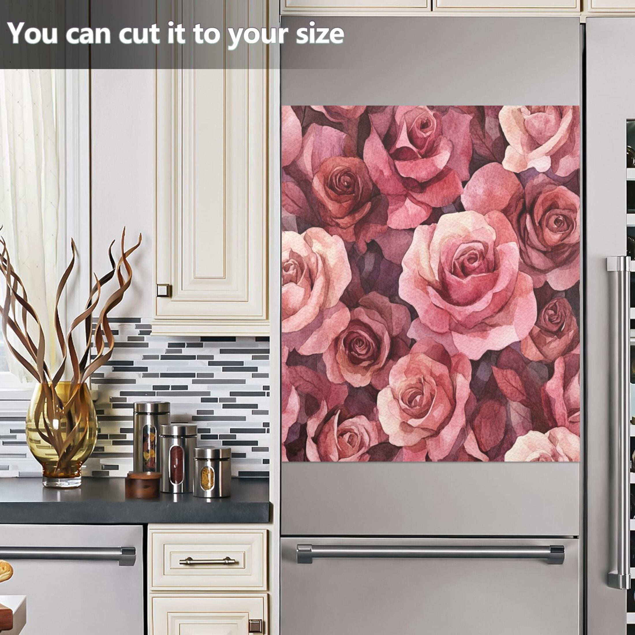 Dishwasher Magnetic Sticker 23x26 Inch Refrigerator Magnetic Sticker Washing Machine Magnetic Sticker Kitchen Panel Magnetic Sticker Home Decor Cartoon Maroon Roses