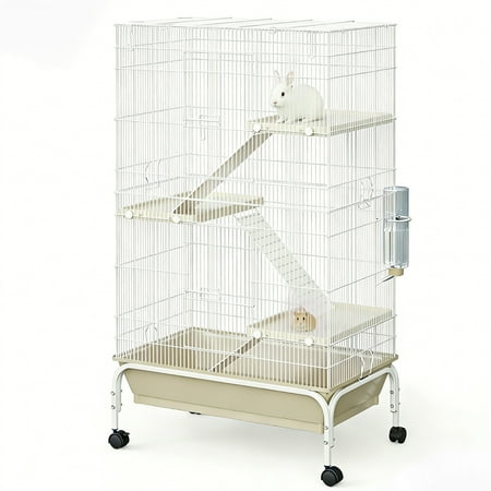 Small Animal Cage Critter Cage – 4-Tier Metal Cage with Wheels, Removable Ramps & Platforms, Includes Food Bowl & Water Bottle – for Ferrets, Chinchillas, Guinea Pigs, Rabbits, Bunnies, Sugar Gliders