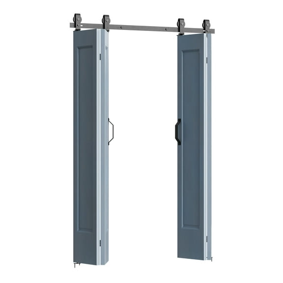 ATT Hardware 76" Modern Black Double Bifold Sliding Barn Door Hardware for Closet Doors,Heavy Duty,Top Mount(Not Include Door)