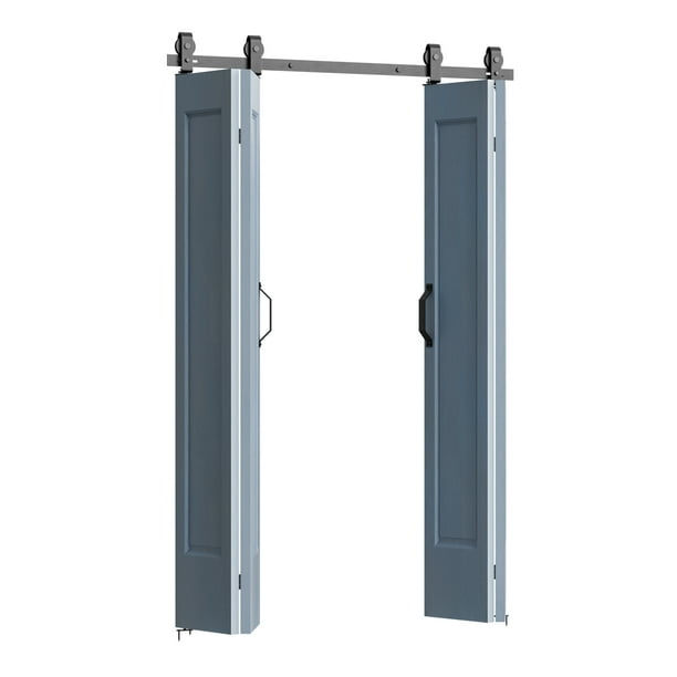 ATT Hardware 76" Modern Black Double Bifold Sliding Barn Door Hardware for Closet Doors,Heavy