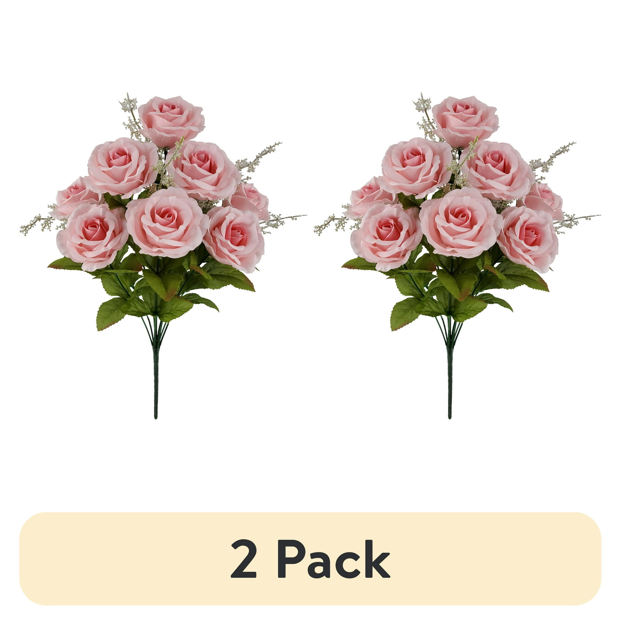 (2 pack) Mainstays Indoor Artificial Rose Bush, Pink, 17.5 in