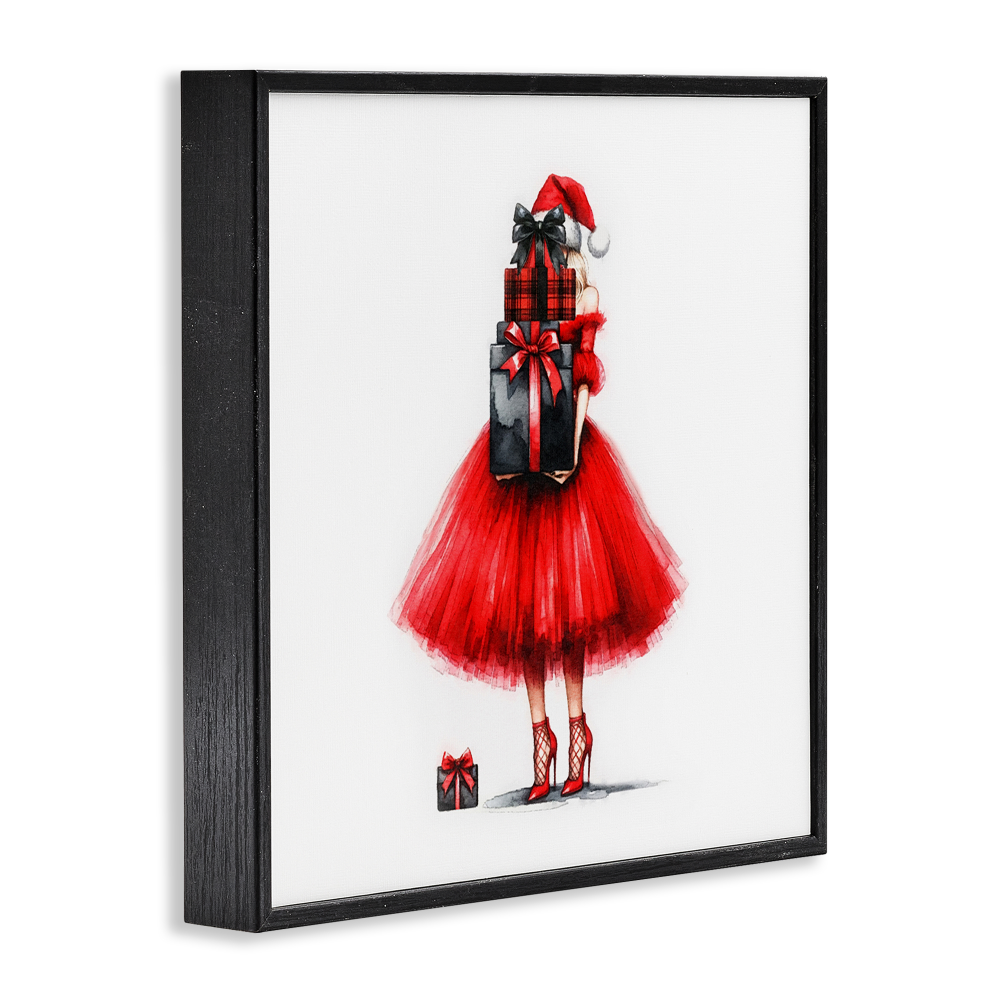 Stupell Industries Chic Christmas Gal Holiday Painting Black Framed Art Prints Wall Art, 12 x 12