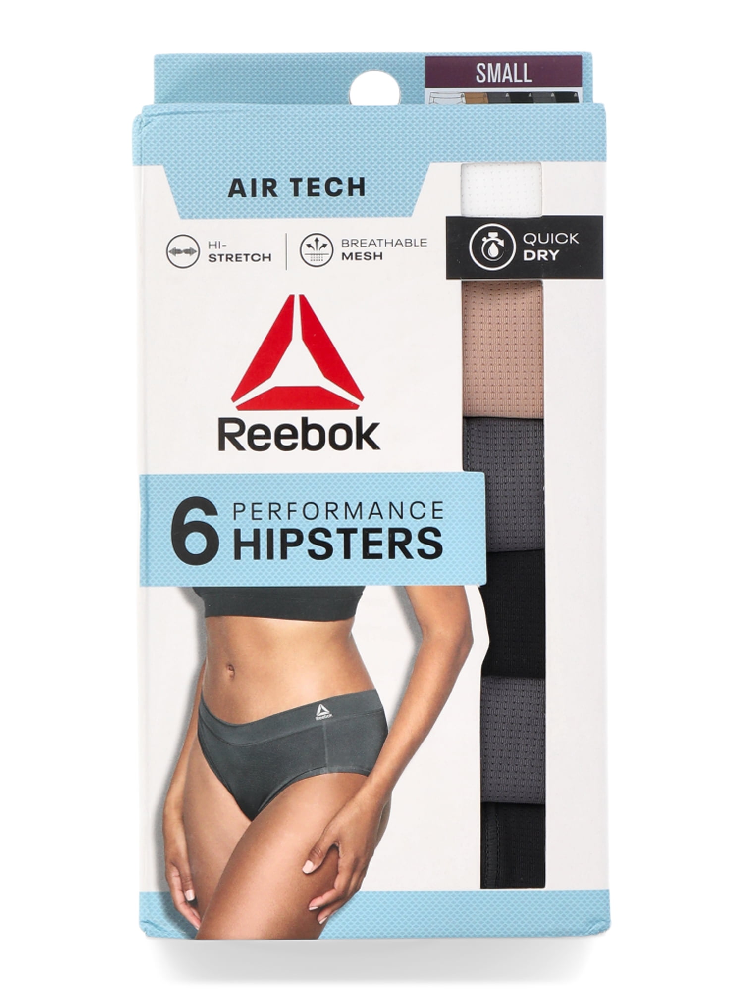 Reebok Women's Underwear Air Tech Performance Hipster Panties, 6-pack, Sizes XS-3XL