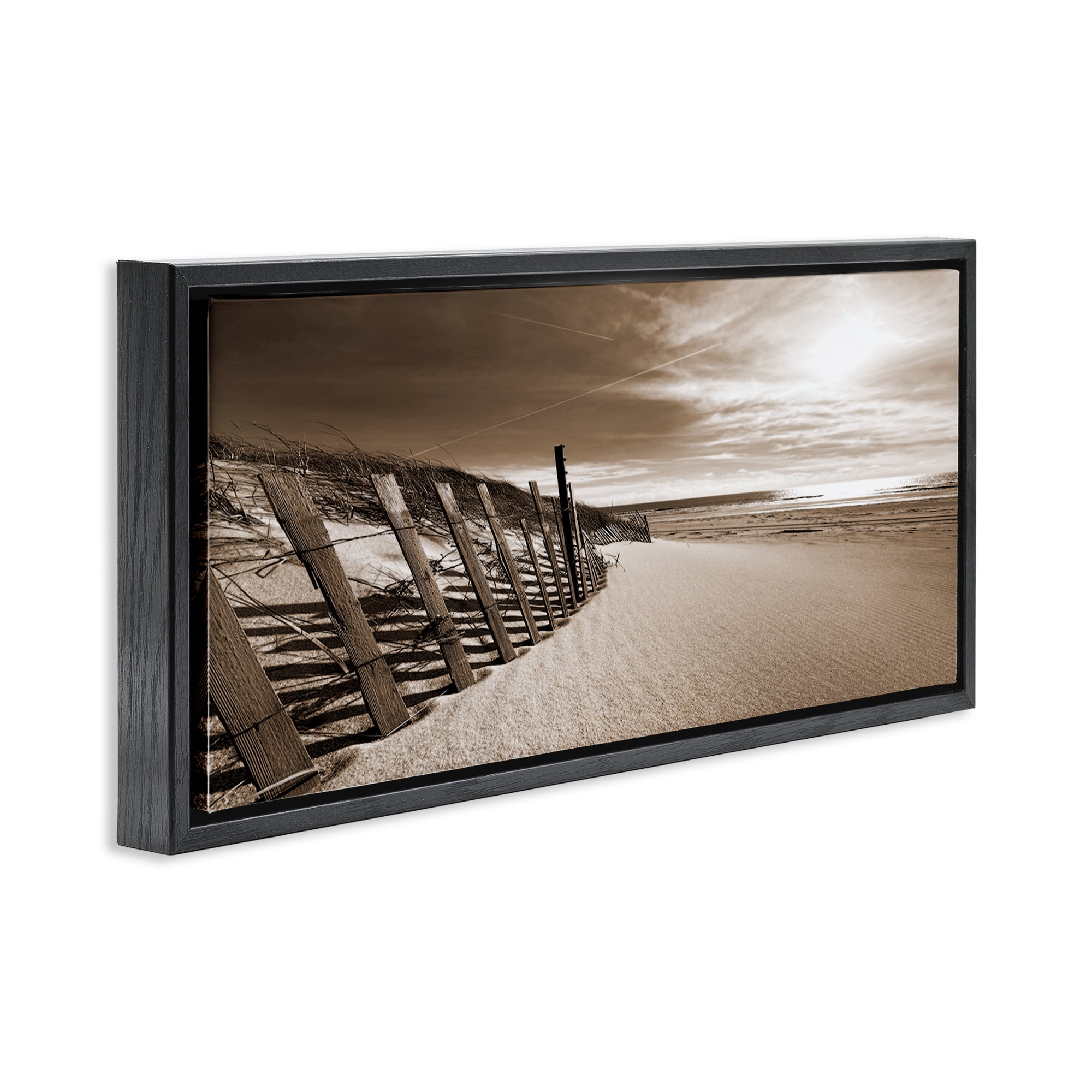 Stupell Industries Serene Sands View Landscape Photography Black Floater Framed Canvas Art Print Wall Art, 31 x 14