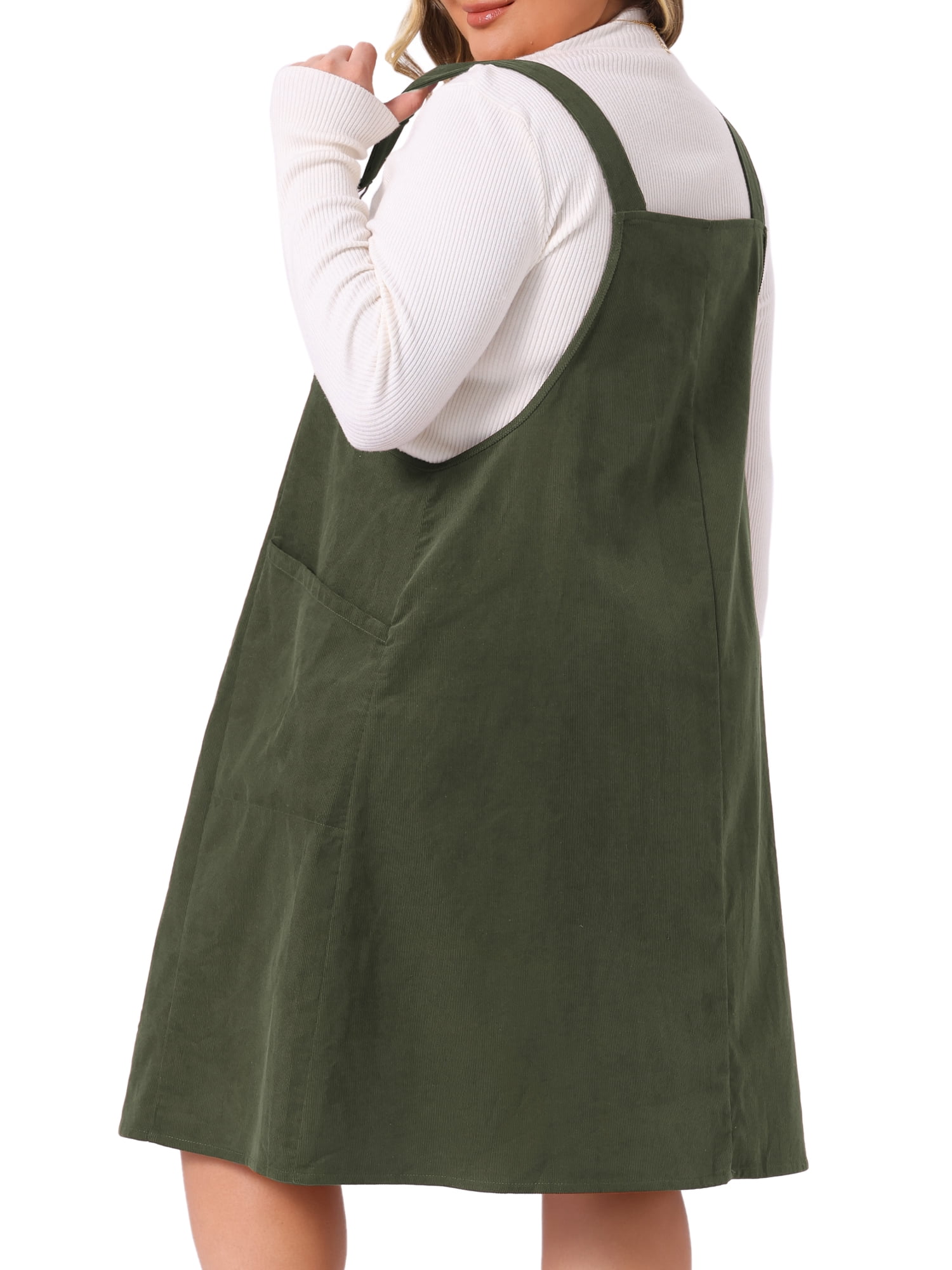 DARING DIVA Women's Plus Corduroy Pinafore Dress Pleated Skirt 1X Army Green