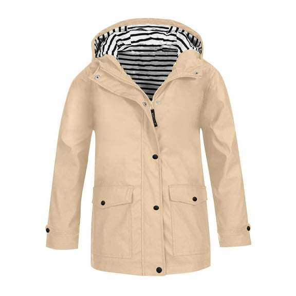 YunPes Long Rain Jacket for Girls Hooded Button Down Full Zip Windproof Warm Length Jacket with Quilted Jacket for Girls