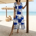 thumbnail image 6 of Gamivast Plus Size Dresses for Women V-Neck Short Sleeve Maxi Dress Floral Dress Loose Fit Long Dress Boho Beach Dress Vacation Sundress Resort Wear for Cruise Blue XL, 6 of 7