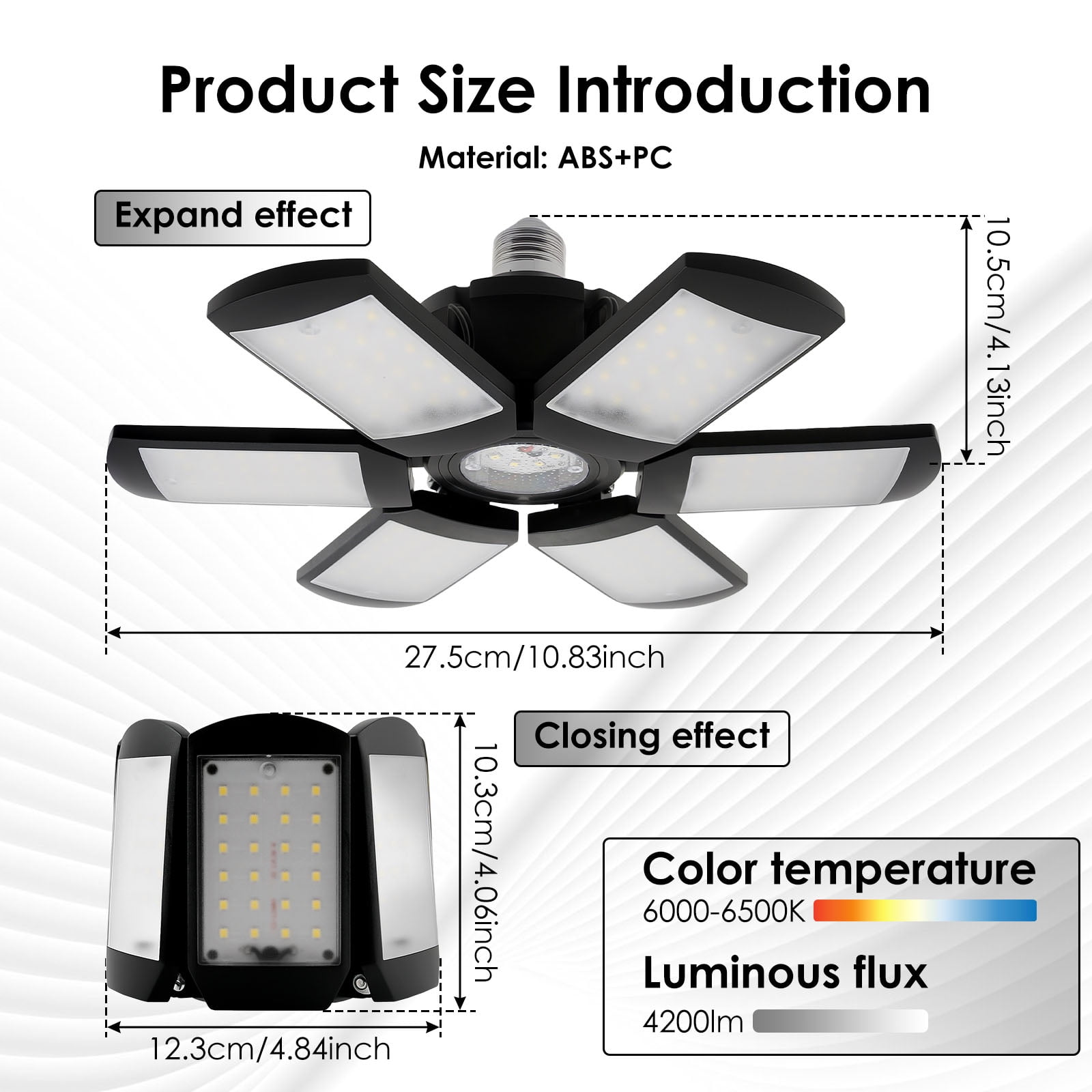 2Pcs ABS LED Garage Light Adjustable Brightness LED Garage Ceiling Light Foldable Ceiling Shop Lighting Lamp for Workshop