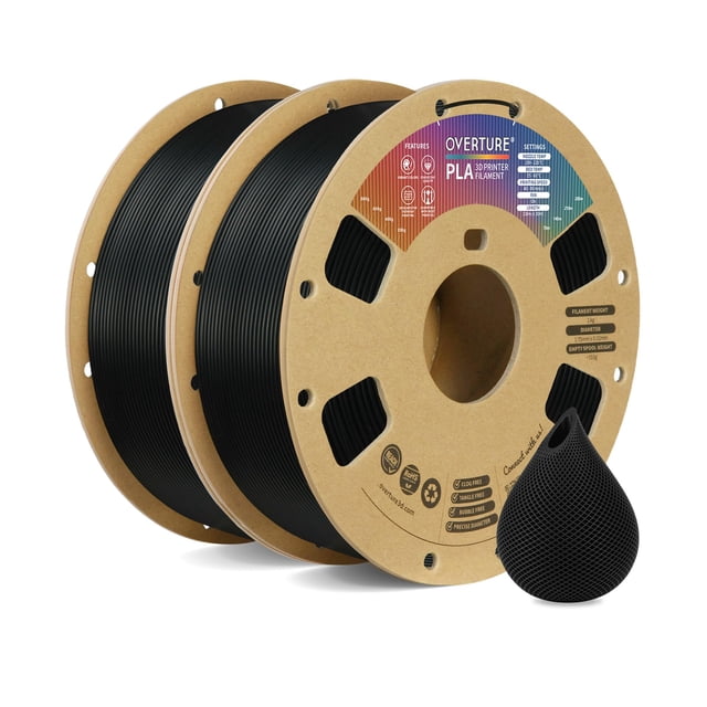 Filamento para impresora 3D OVERTURE PLA, 1,75 mm, bobina de 2 kg (paquete negro de 2)