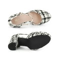 thumbnail image 4 of BLISSFUL STEP Style Women's Plaid Platform Ankle Strap Block Heel Mary Janes Pumps Black White 7, 4 of 7