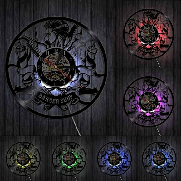 Barber Shop Wall Clock Barber Logo Wall Art Vinyl Record Clock Salon Shop Haircut Hairdresser Gift Decorative Modern Wall Clock