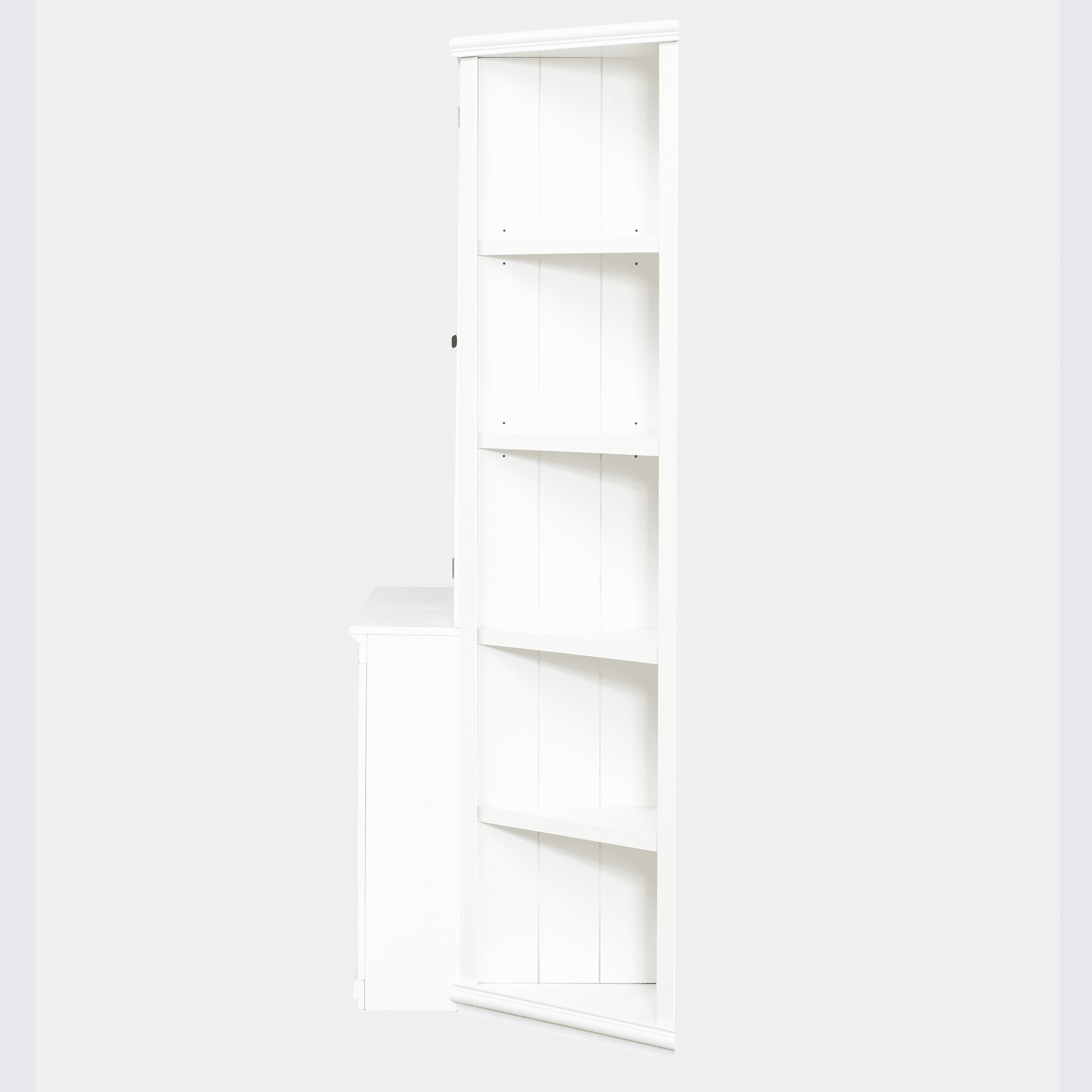 Euroco 2x 75.25'' Tall Display Cabinets and Two Triangle Sided Bookshelves, 105.5'' Wide Retro Style Wall Suit with Glass Doors, for Hallways, Living room, Office, Studio or Workspace - White