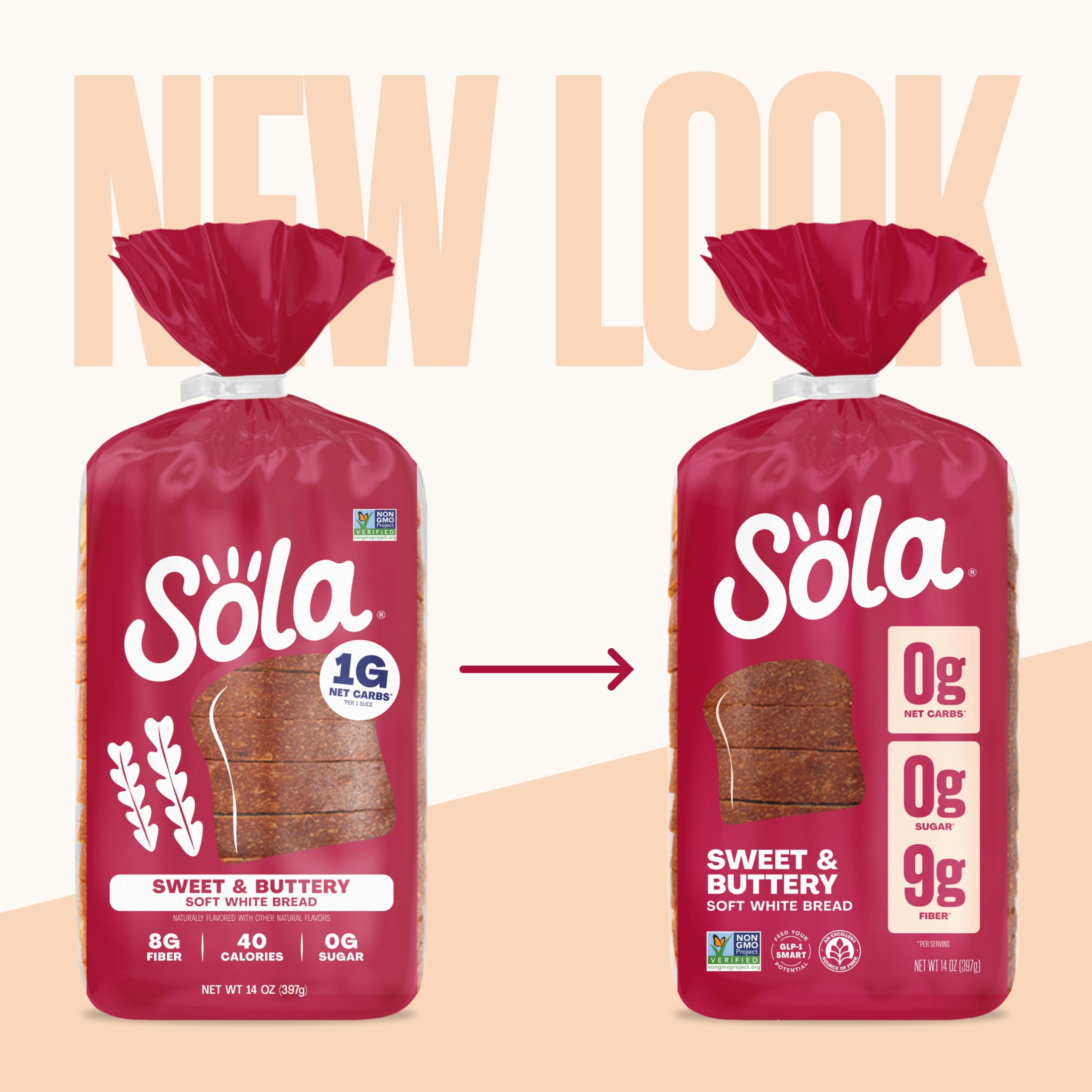 Sola Sweet and Buttery Bread, 0g Net Carb White Bread, Non-GMO, 14oz Loaf