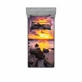 thumbnail image 2 of Ambesonne Tropical Fitted Sheet & Pillow Sham Set, Sunset Idyllic Beach, Full, Mauve Salmon Lilac, 2 of 3