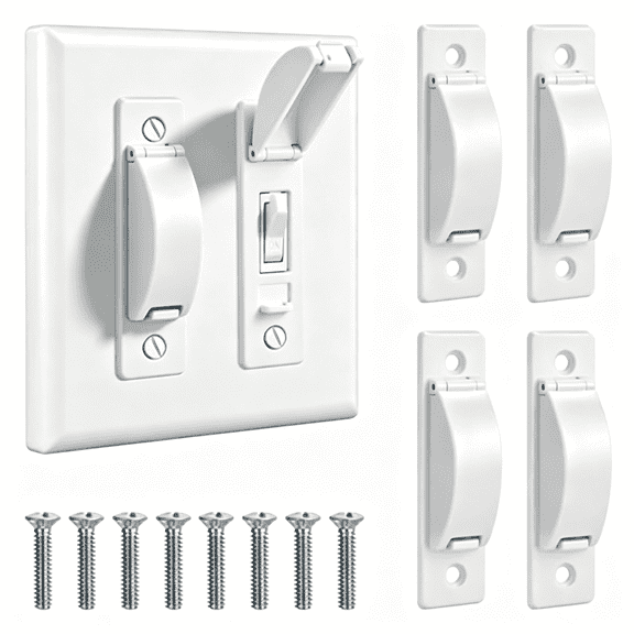 GJX 4 Pack Child Proof Light Switch Cover Guard, White Toggle Lock to Prevent Accidental On/Off from Kids, Pets & Bumps, Includes Screws