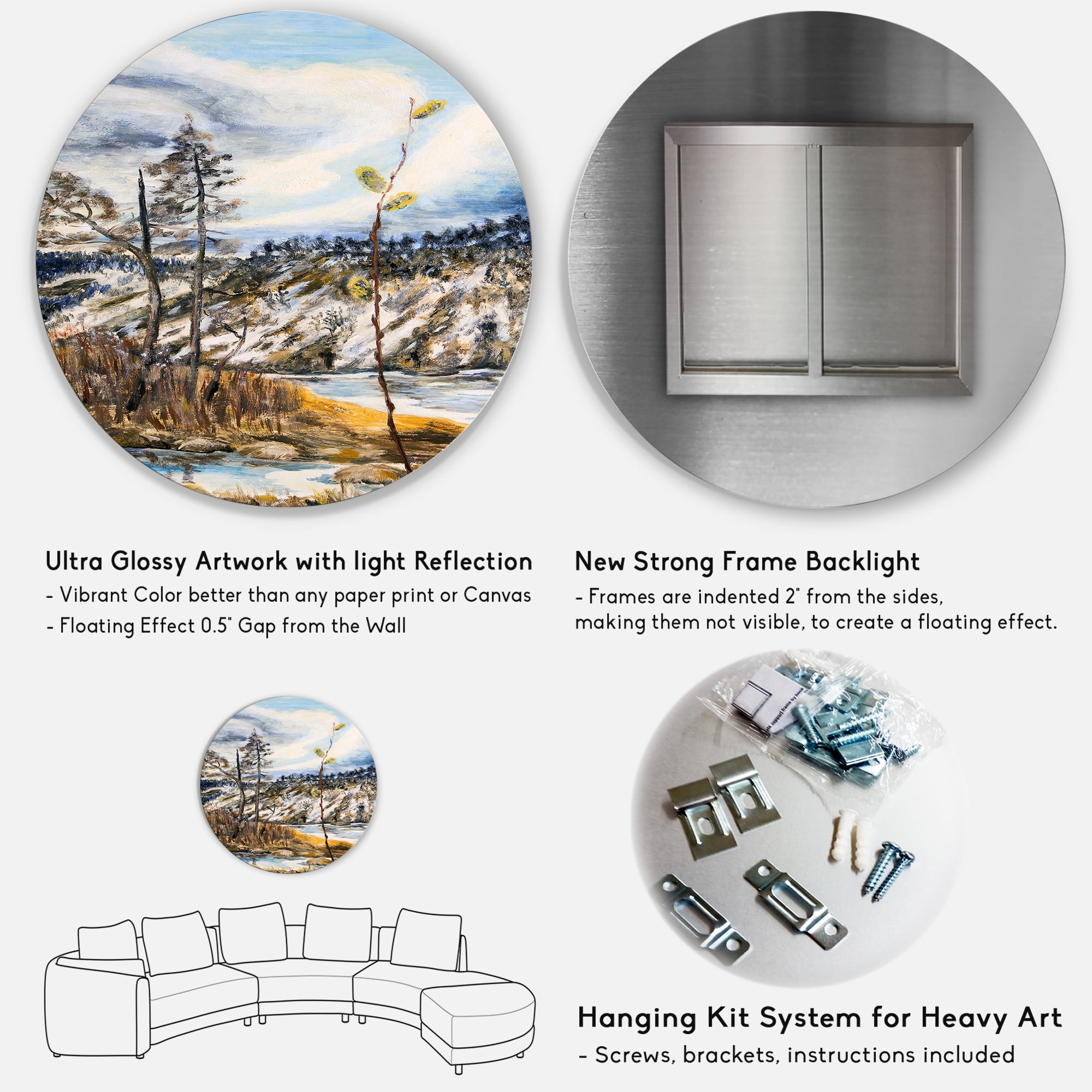Designart 'The Cloudy Sky and The River With Spring Landscape' Lake House Circle Metal Wall Art 11x11 - Disc of 11