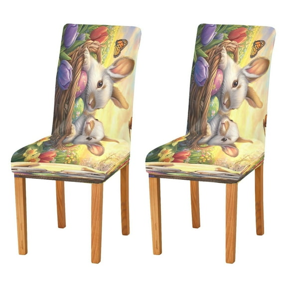 BZSMCE Chairs Slipcovers Dining Chair Covers Gray Rabbit on Easter Basket Creative Pattern