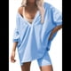 thumbnail image 4 of Conjunto de Dos Piezas para Mujer, Ropa de Verano 2025, Camisetas Extragrandes con Cuello en V, Pantalones Cortos Estilo Motero, Ropa de Estar Cómoda Azul S, 4 of 9