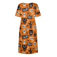thumbnail image 5 of Women's Halloween Print Casual Dress, Short Sleeve V-Neck Style for Everyday Wear, Halloween Themed Fashion Dress for Ladies Yellow 3XL, 5 of 6
