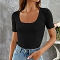 thumbnail image 2 of Ruyang Women's Basic Crop Tops Short Sleeve Square Neck T Shirt Top Tops Women Casual Slim Fit T-Shirt Streetwear S-3XL, 2 of 5