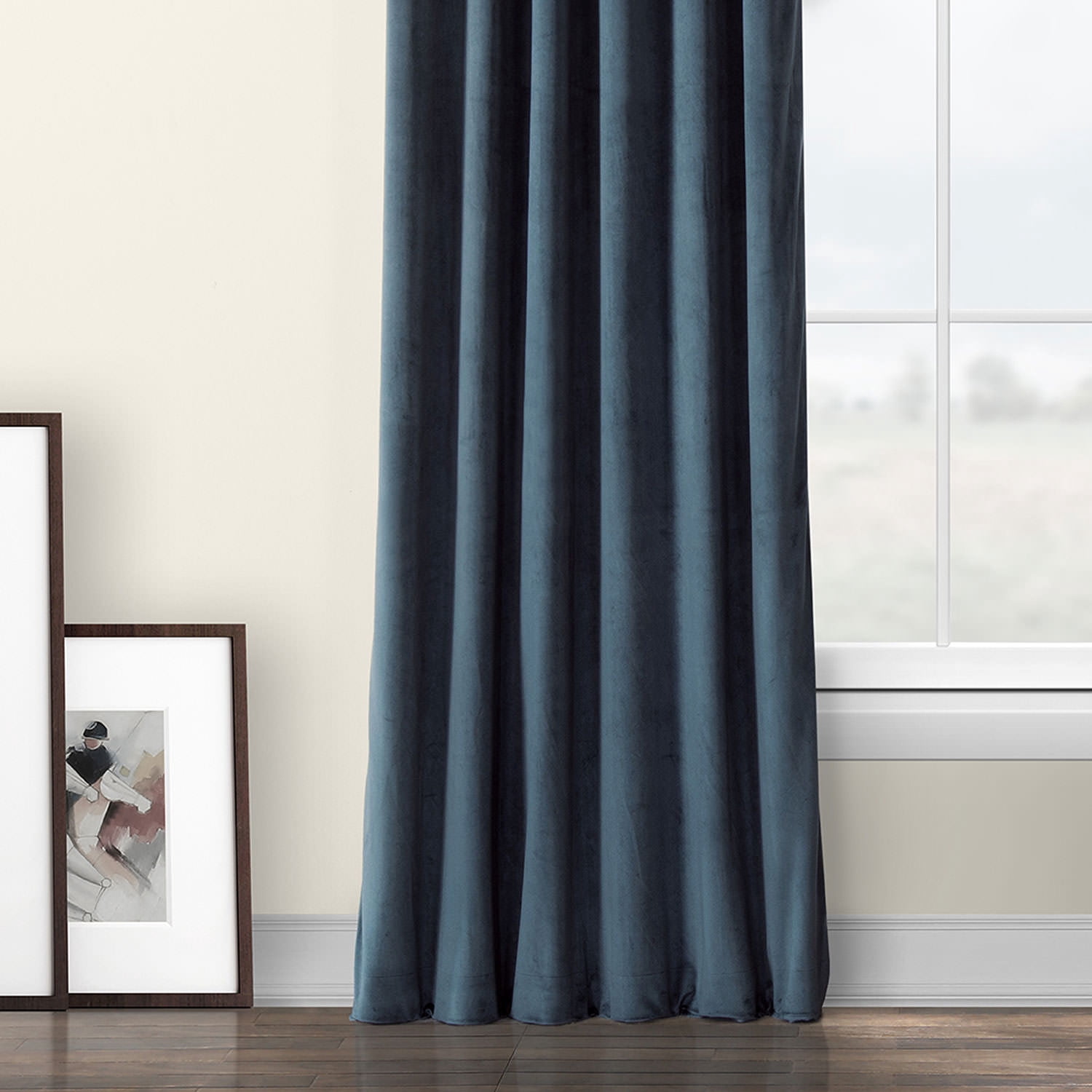 HPD Half Price Drapes Avalon Blue Heritage Plush Velvet Room Darkening Curtains for Bedroom & Living Room Curtains (1 Panel), Window Curtains 96 inches long, Rod Pocket Curtains & Drapes, 50W X 96L