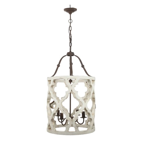 CC Home Furnishings Vintage Style 4-Light Geometric Chandelier - 33.5" - White and Brown