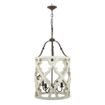 

CC Home Furnishings 33.5 White and Brown Vintage Style Distressed Finish Four-Light Chandelier