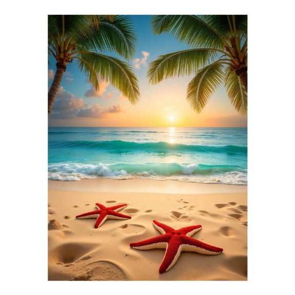 Diamond Art Kit for Adults, Sunset Beach Starfish Palm Trees Diamond Painting for Adults Beginners, DIY Diamond Art Painting Kits, 5D Diamond Painting Crafts for Home Decor 12x16 Frameless