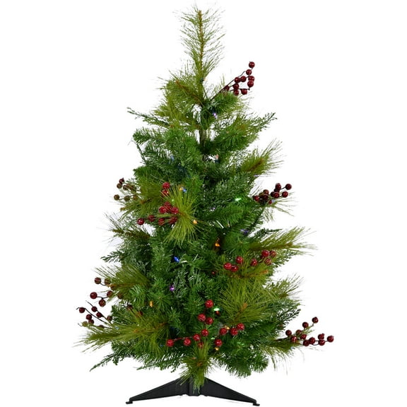 Fraser Hill Farm 4-Ft. Newberry Pine Artificial Tree with Multi-Colored LED String Lights, FFNP056-6GRB