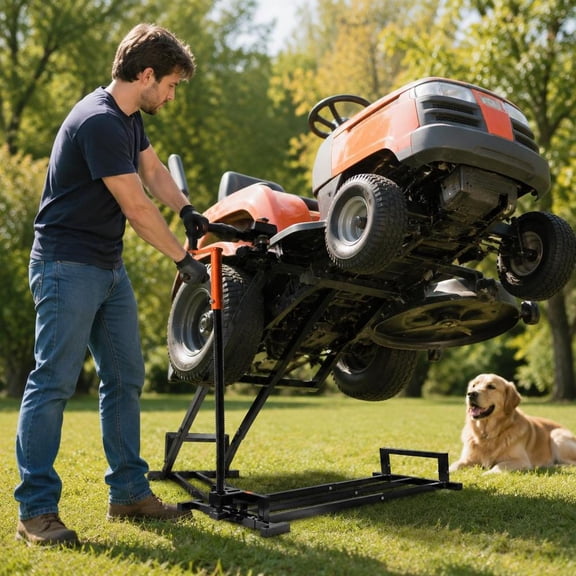 Riding Lawn Mower Lift Jack, 880 Lbs Capacity, Telescopic Maintenance Jack with Crank Handle and Power Tool Handle, Foldable Black