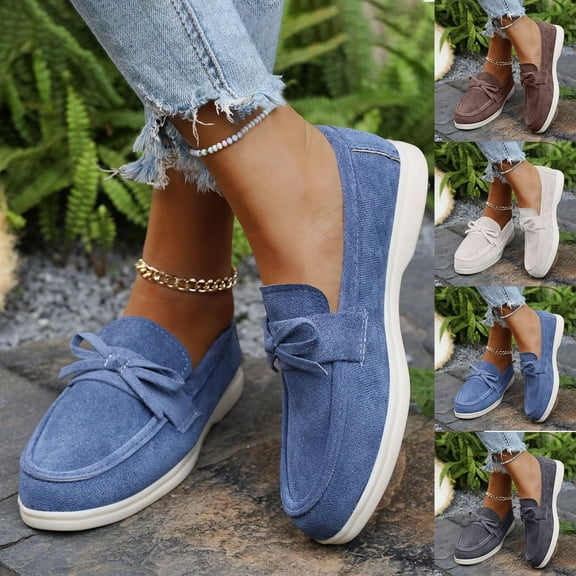 Puntoco Women'S Fashion Casual Spring Style Solid Color Shallow Mouth Outdoor Wear All-Match One-Foot Loafers Flat Bottom Round Toe Moccasins Shoes White 9.5(43)