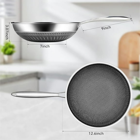 12-Inch Stainless Steel Wok, PFOA-Free Nonstick, Stay Cool Handle, Oven Safe to 720°F