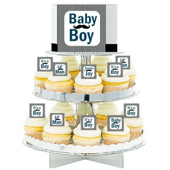 Baby Boy Mustache Edible Photo Toppers & Edible Cupcake Decoration Kit