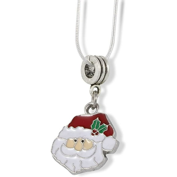 Emerald Park Jewelry Santa Head Bust with Red and White Hat Charm Snake Chain Necklace