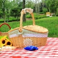 thumbnail image 3 of Picnic Basket with Liner, Wooden Lid Picnic Basket, Vintage Style Wicker Picnic Basket with Collapsible Woven Handles for Picnic, Camping, Outdoor, Valentine's Day, Thanksgiving, Birthday Daisy, 3 of 9