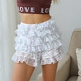 thumbnail image 4 of MIXUE Shorts For Women Summer Solid Color Sweet Lace Ruffle Cute French Style Layered Party Womens Shorts Streetwear,White,L, 4 of 5