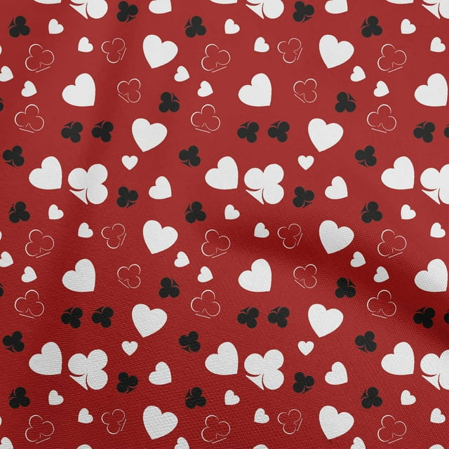 oneOone Cotton Silk Red Fabric Poker Card Sewing Craft Projects Fabric Prints By Yard 42 Inch Wide