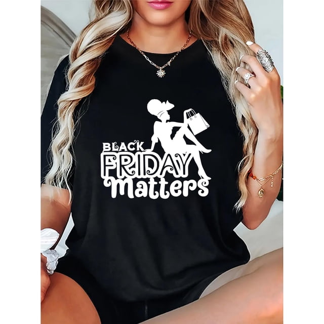 Chic Vendredi Fou T-Shirt Graphique pour Femmes - Col Rond Manches Courtes, Mélange Polyester Extensible, Lavable en Machine - Haut d'Été Parfait