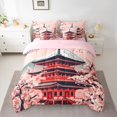thumbnail image 2 of Homewish Japanese Ukiyo-E 7-Piece Twin Bedding Sets,Pink Sakura Bedding Comforter Set,Classic Japan Architecture Sheet Sets For Girls Teens,Breathable Home Decor Reversible, 2 of 8