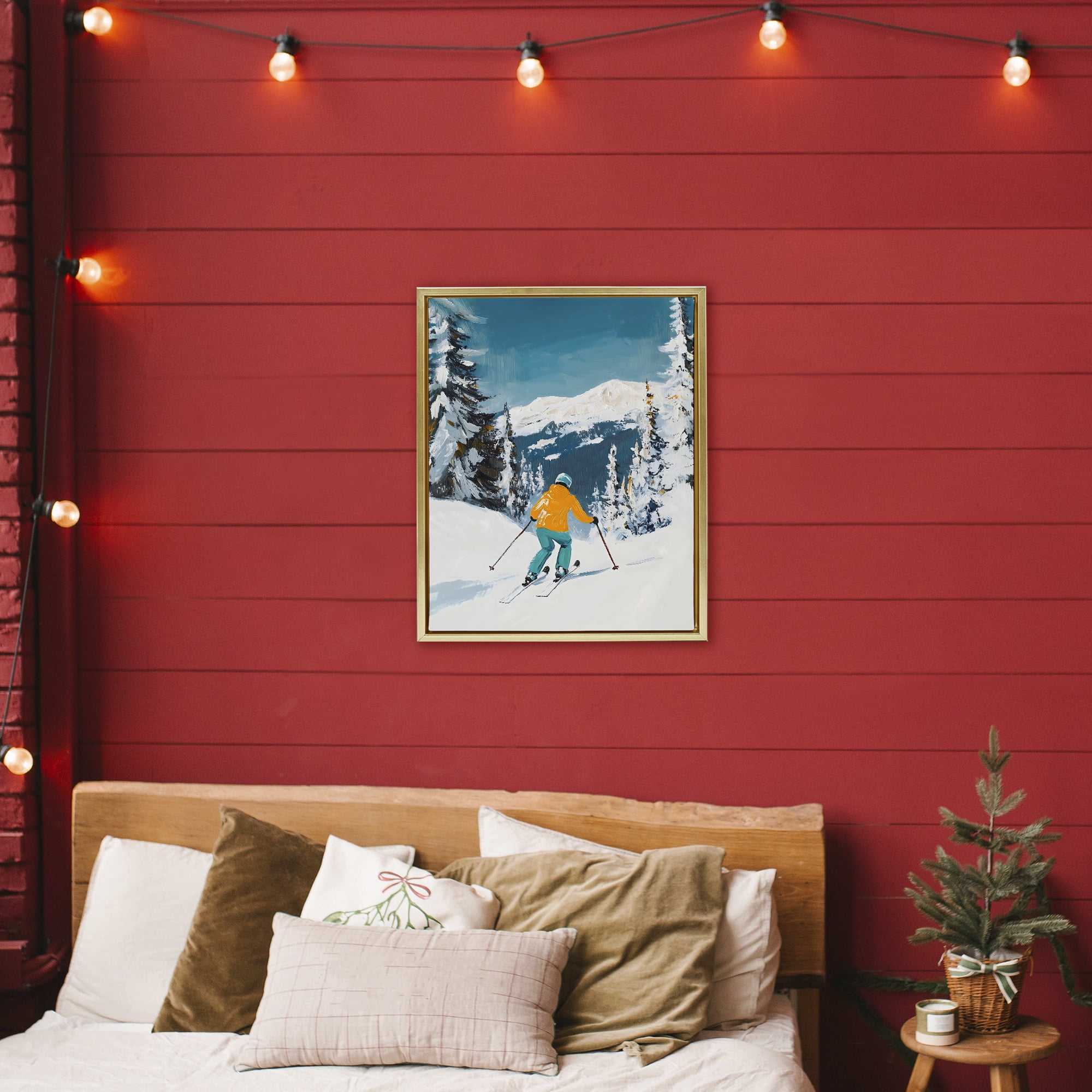 Stupell Industries Downhill Skier on Mountain Gold Framed Floater Canvas Wall Art, design by The Prints Vibe