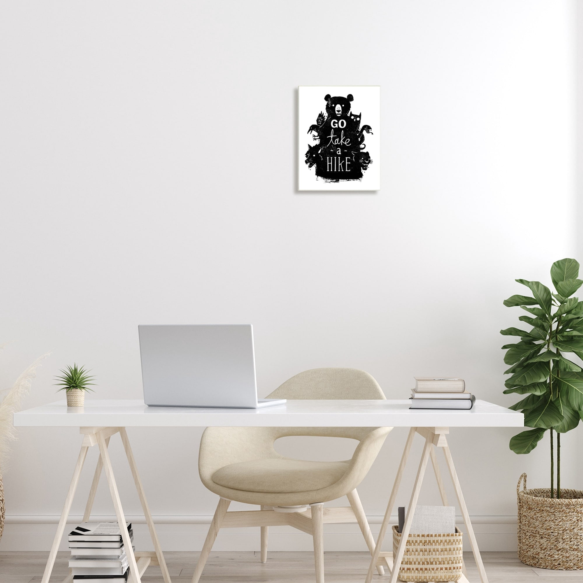 Stupell Industries Take a Hike Typography Wildlife Silhouette Black Bear Wood Wall Art, 13 x 19, Design by Michael Buxton