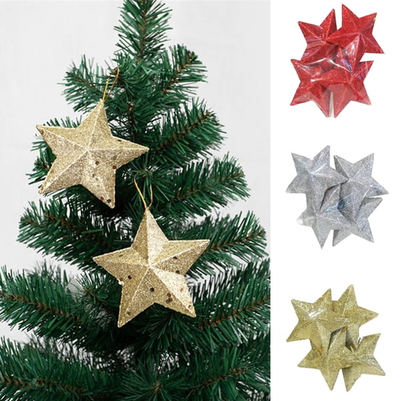 D-GROEE 12Pcs/Set Christmas Tree Star with Lanyard Decoration Hanging Ornament, Christmas Tree Ornament Golden Powder Star Ornament Wall Door Hanging Decoration Party Decor